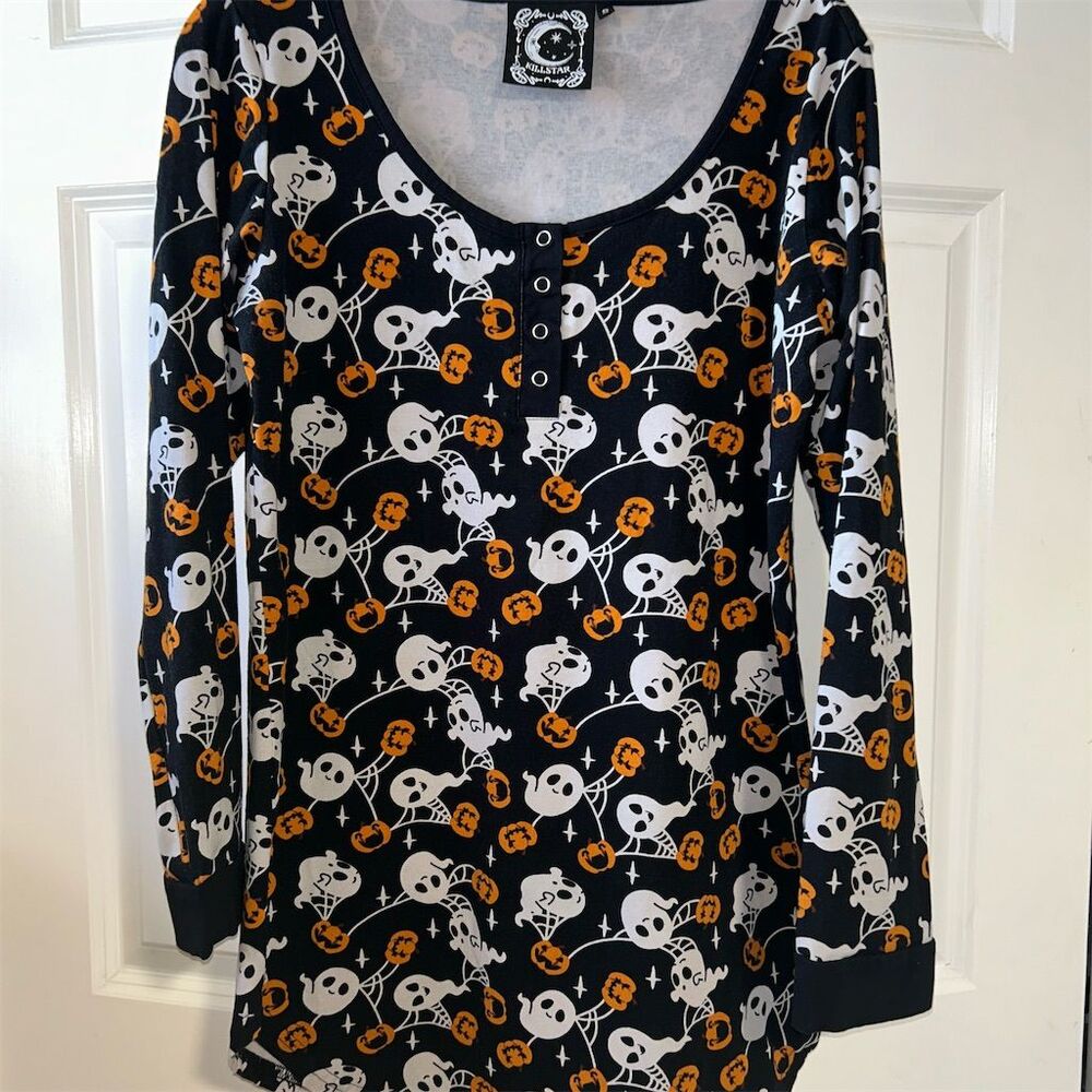 Killstar Haunted Pumpkin Long Sleeve pajama Black Gothic Halloween S